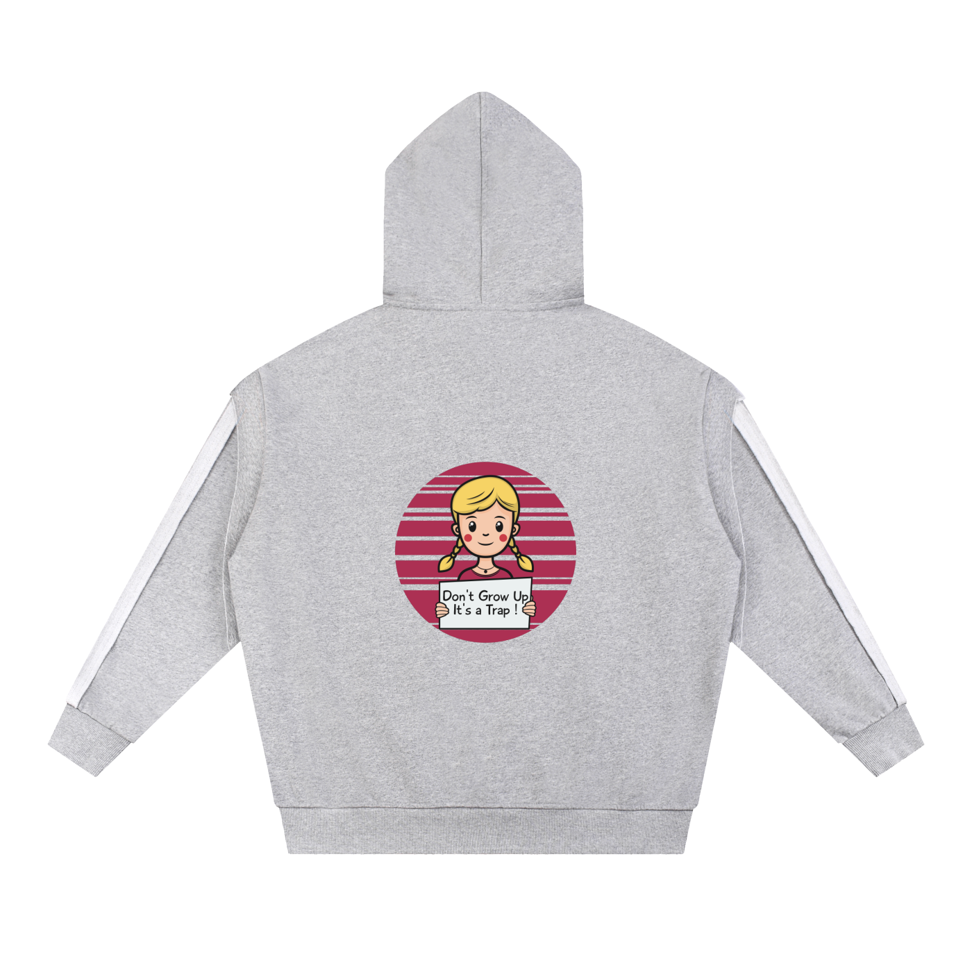 Contrast Tape Raw Edge Double Layered Don't Grow Up Zip Hoodie