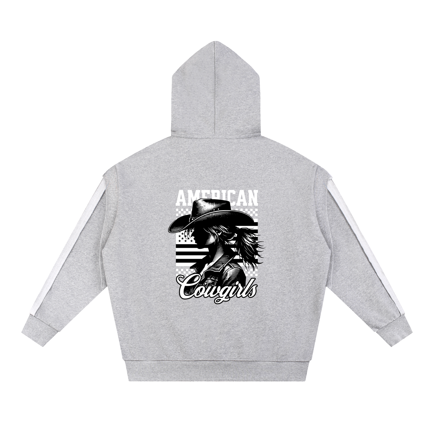 Contrast Tape Raw Edge Double Layered Cowgirl Zip Hoodie