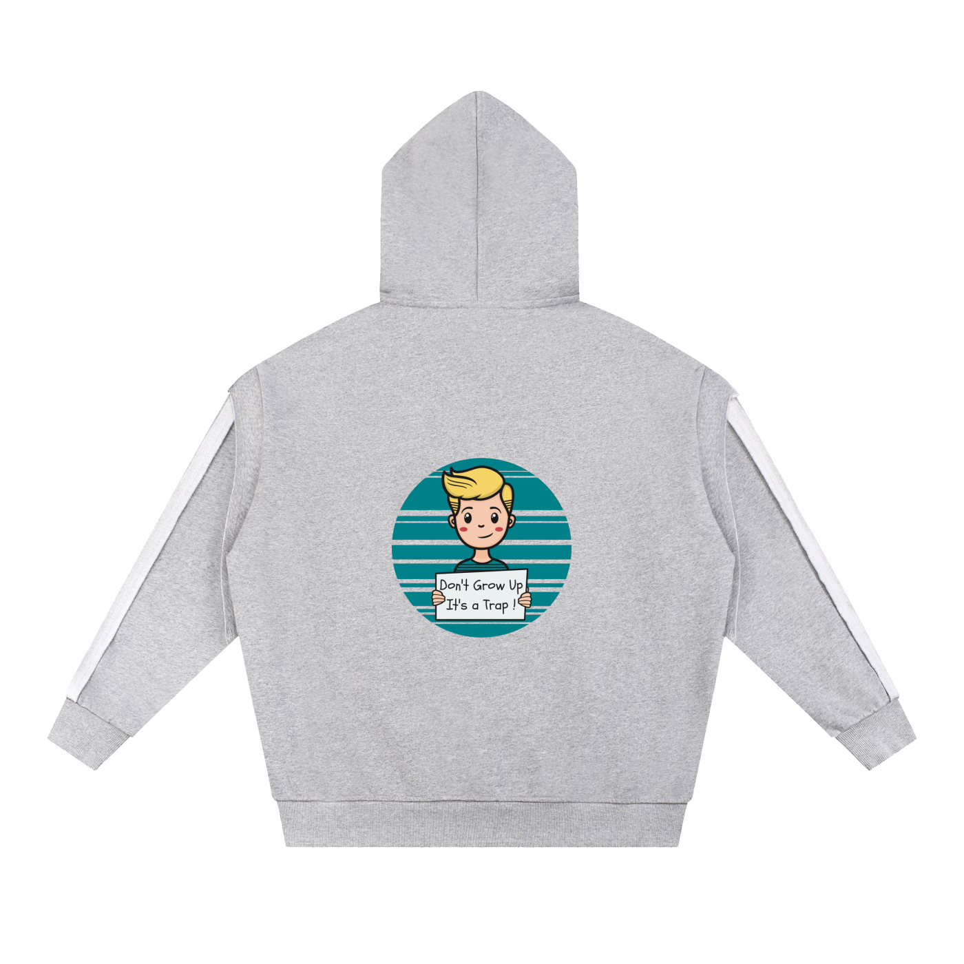 Contrast Tape Raw Edge Double Layered Don't Grow Up Zip Hoodie