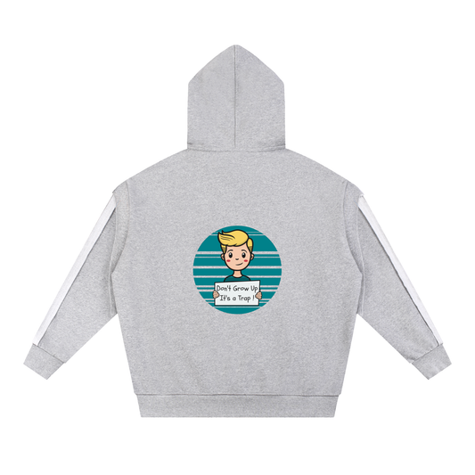 Contrast Tape Raw Edge Double Layered Don't Grow Up Zip Hoodie