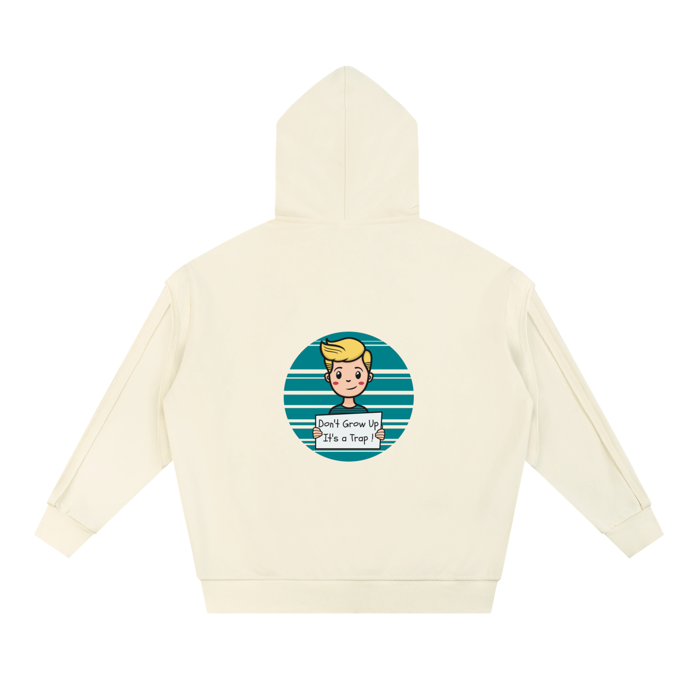 Contrast Tape Raw Edge Double Layered Don't Grow Up Zip Hoodie