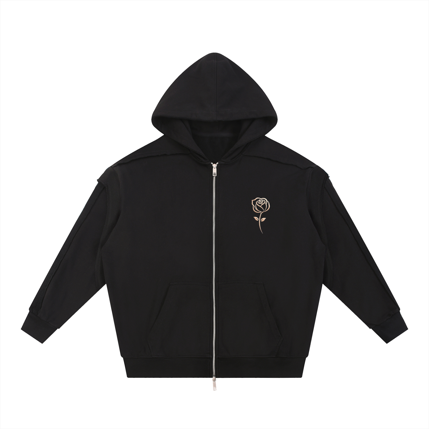 Contrast Tape Raw Edge Double Layered Cowgirl Zip Hoodie