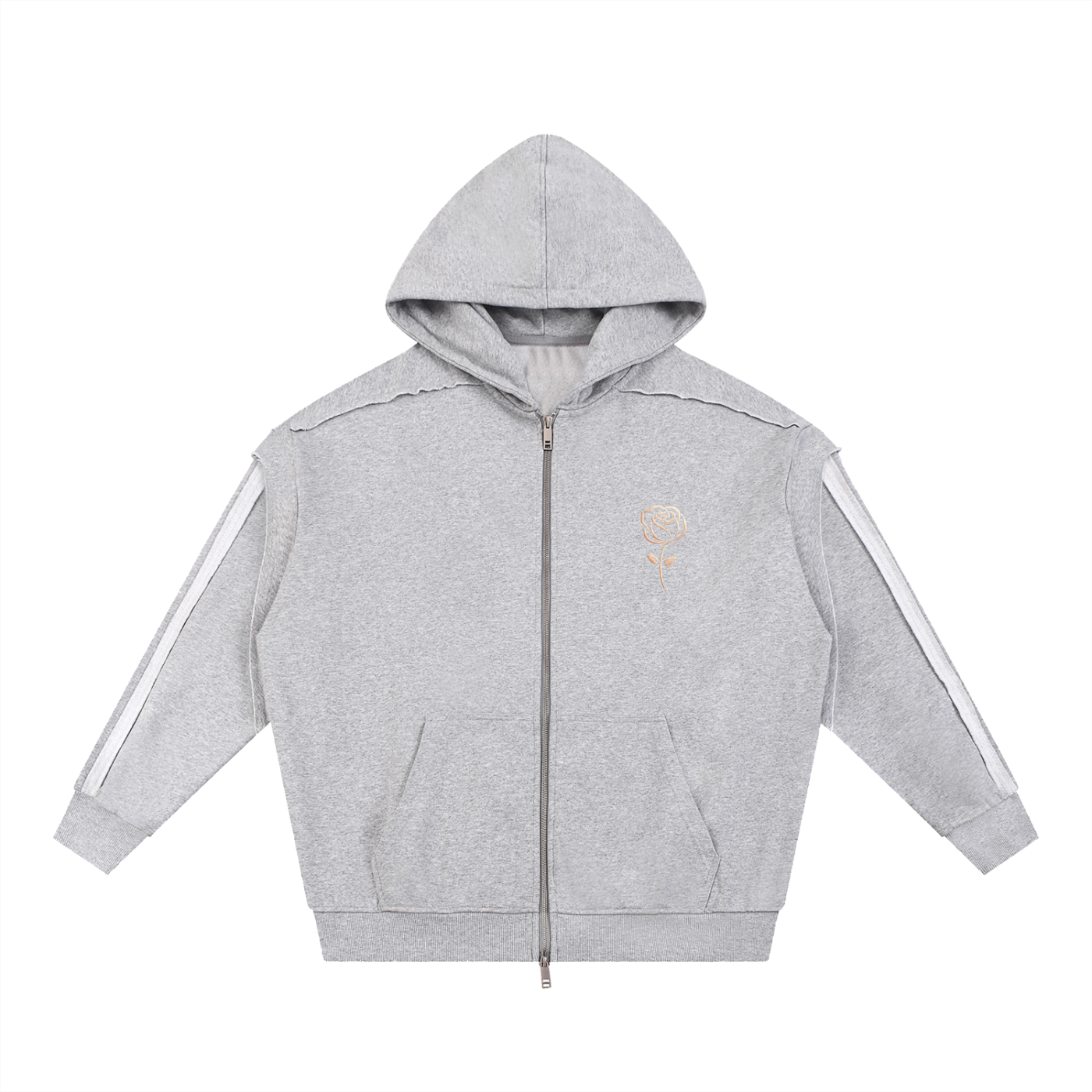 Contrast Tape Raw Edge Double Layered Cowboy Zip Hoodie