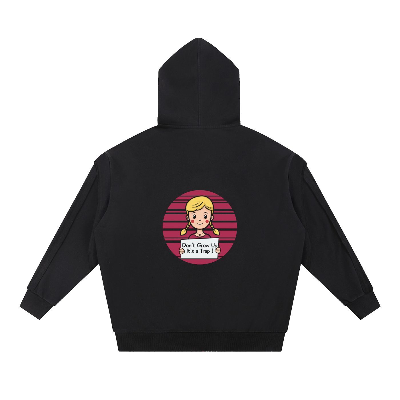 Contrast Tape Raw Edge Double Layered Don't Grow Up Zip Hoodie