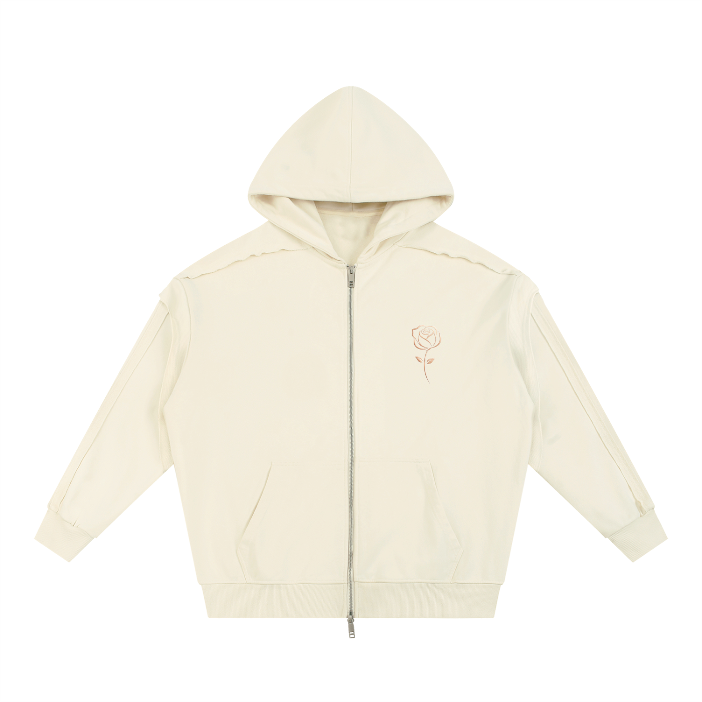 Contrast Tape Raw Edge Double Layered Cowboy Zip Hoodie