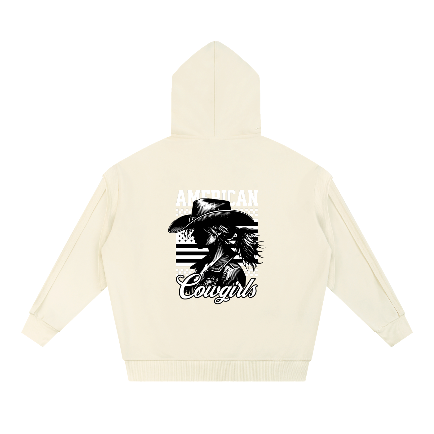 Contrast Tape Raw Edge Double Layered Cowgirl Zip Hoodie