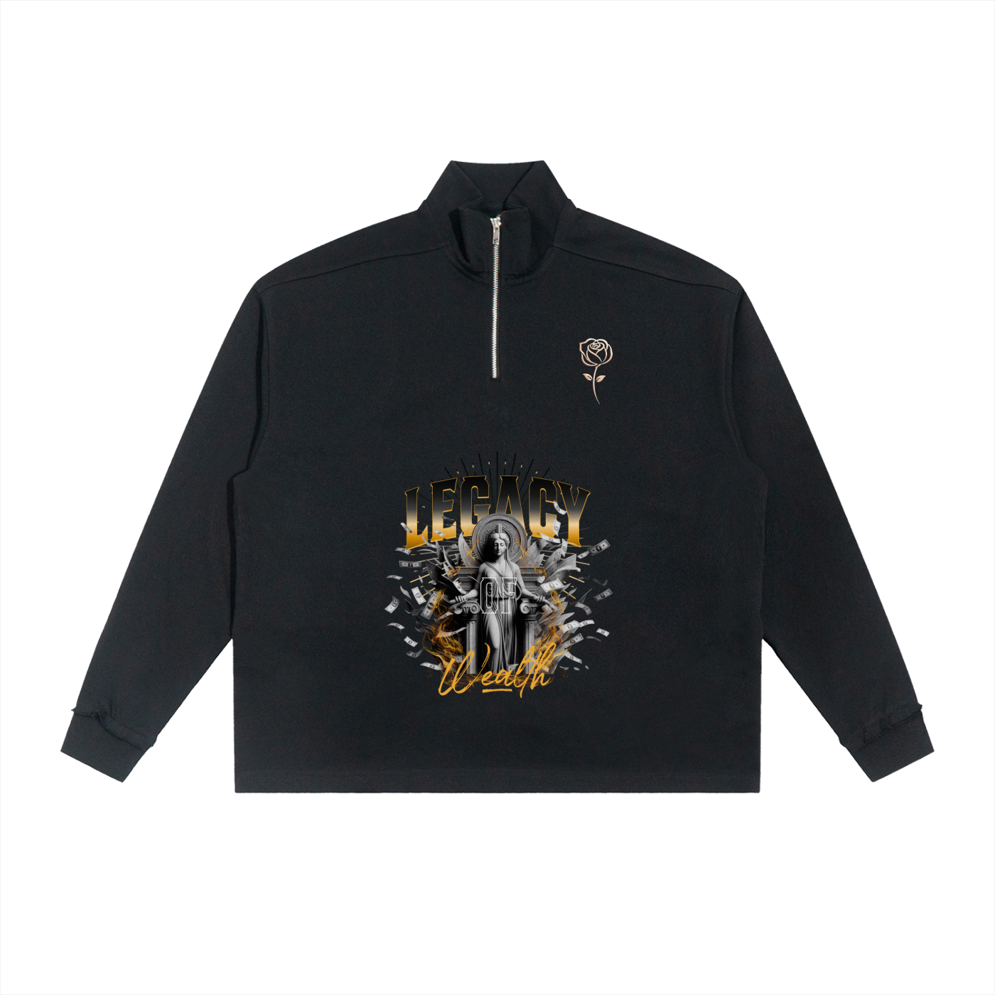 Half-Zip Rolled Edge Fleece Sweatshirt