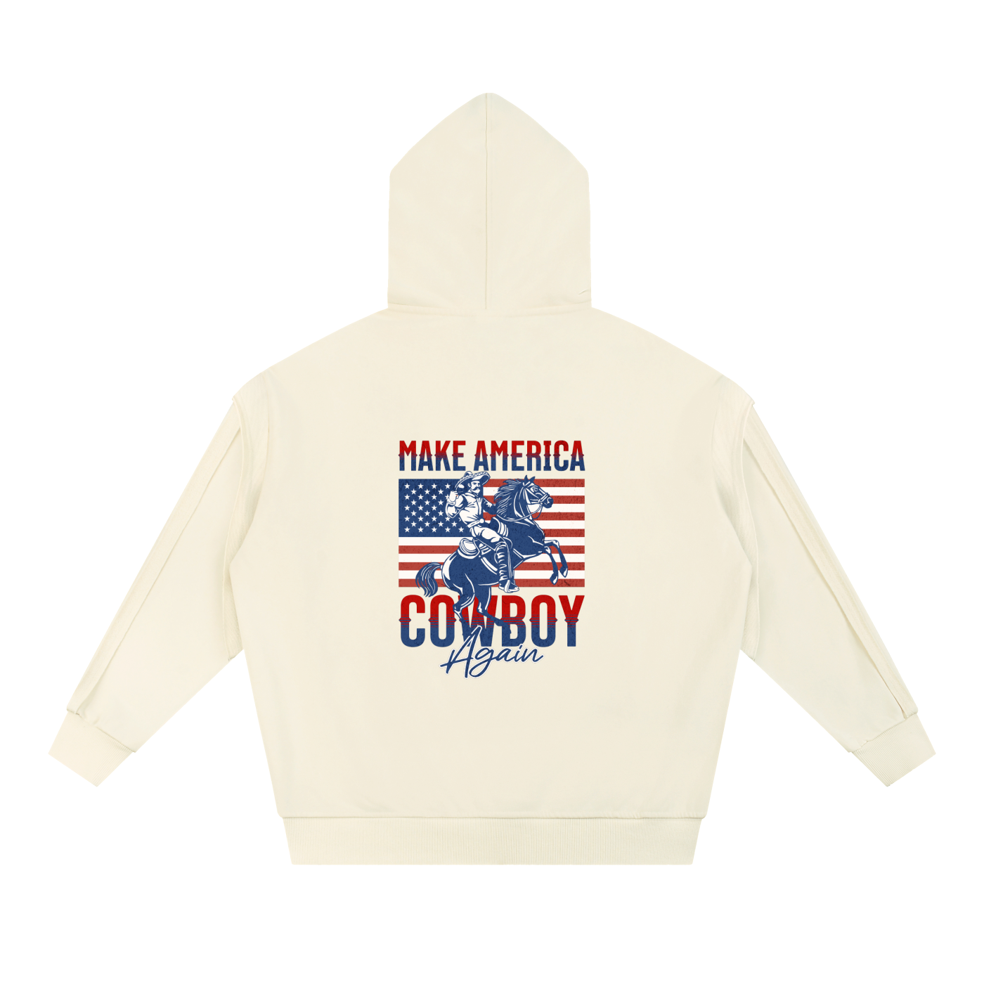 Contrast Tape Raw Edge Double Layered Cowboy Zip Hoodie