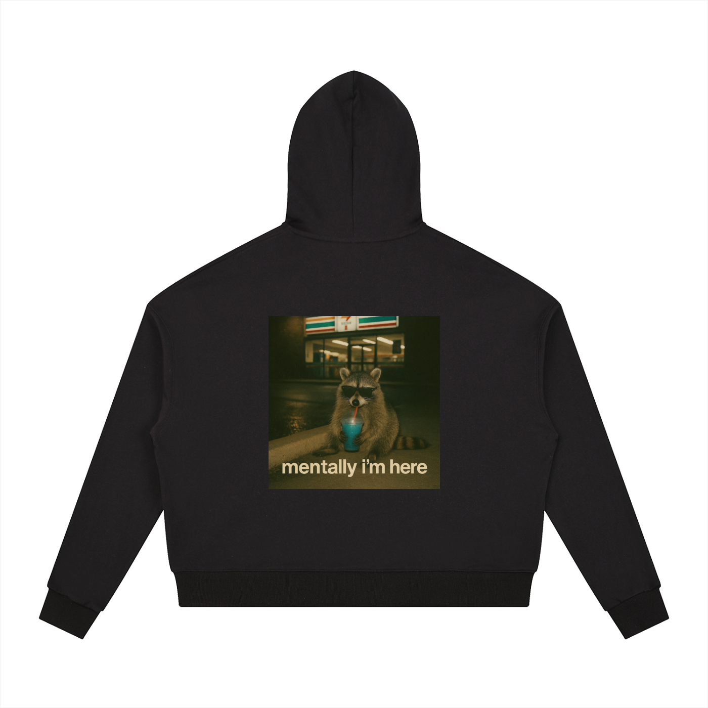 Raccoon Contrast Drawstring Hoodie