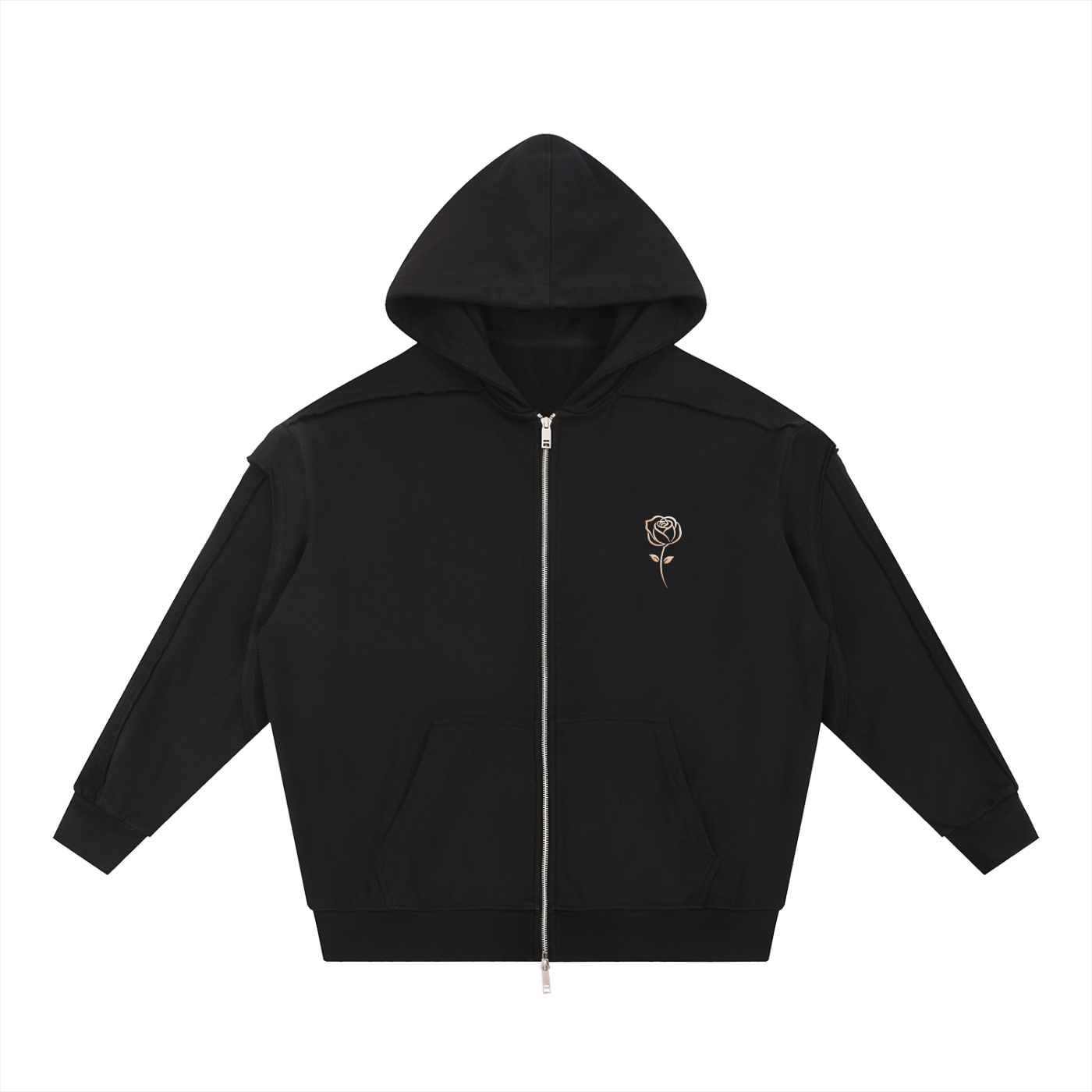 Contrast Tape Raw Edge Double Layered Don't Grow Up Zip Hoodie